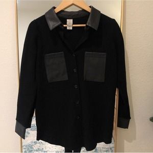 J by JOIE Black Knit Shacket Utility Jacket Top Leather Trim Detail XS